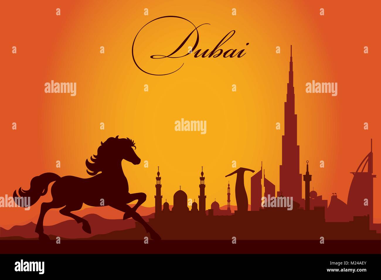 Dubai City skyline silhouette sfondo, illustrazione vettoriale Illustrazione Vettoriale