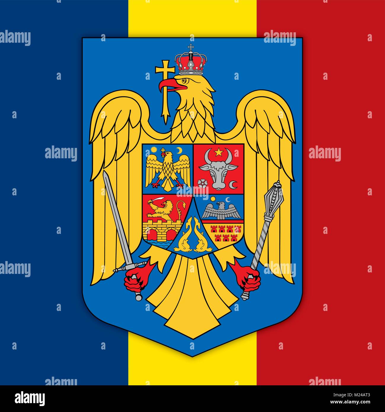 Bandiera della Romania e stemma, simboli ufficiali del paese