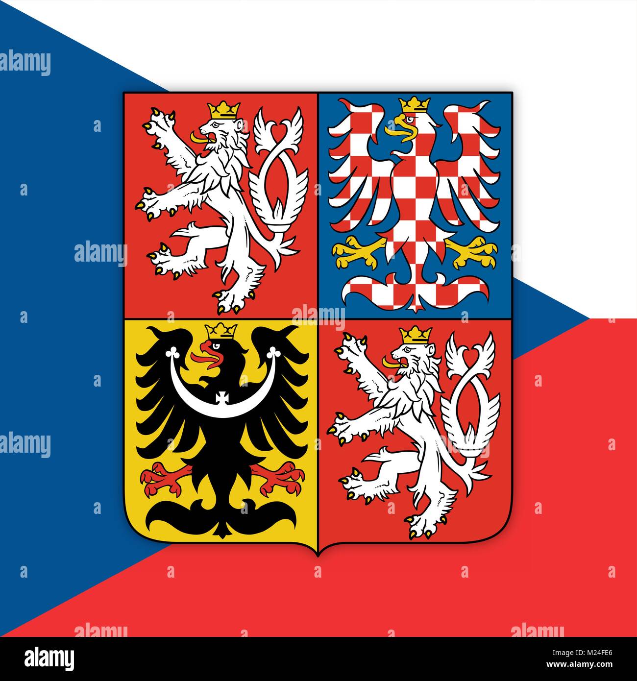 Repubblica ceca stemma e bandiera, simboli ufficiali della nazione Illustrazione Vettoriale