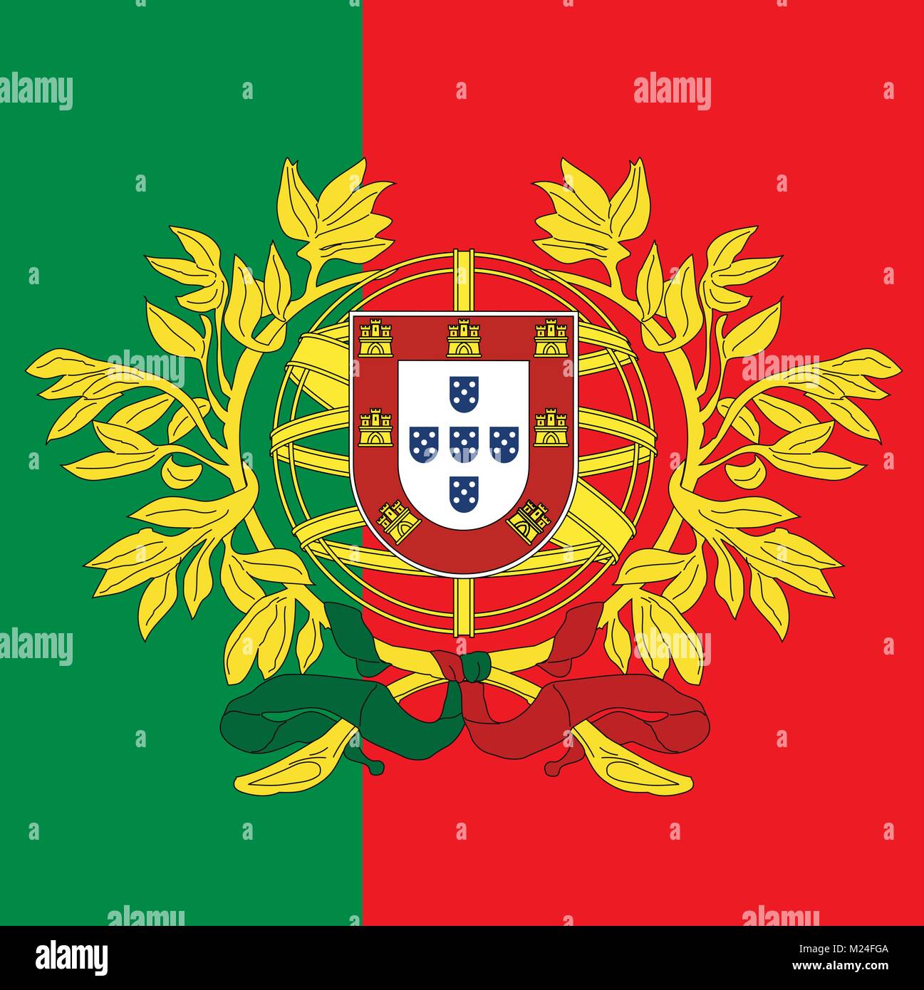 Il Portogallo stemma e bandiera, simboli ufficiali della nazione Illustrazione Vettoriale