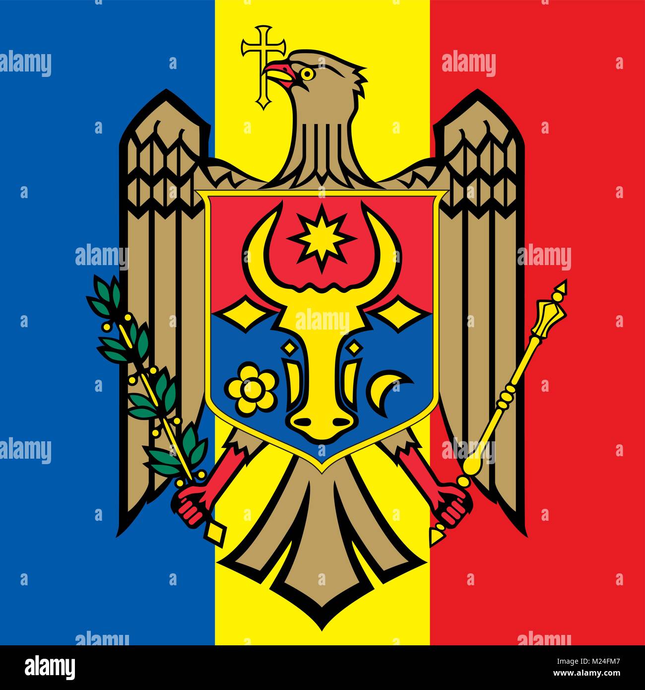 Repubblica Moldova stemma e bandiera, i simboli della nazione Illustrazione Vettoriale