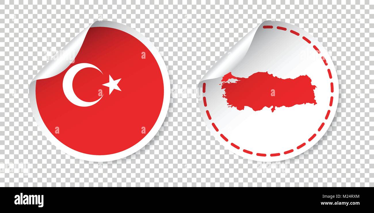 La Turchia adesivo con bandiera e la mappa. Etichetta, etichetta rotonda con il paese. Illustrazione Vettoriale su sfondo isolato. Illustrazione Vettoriale