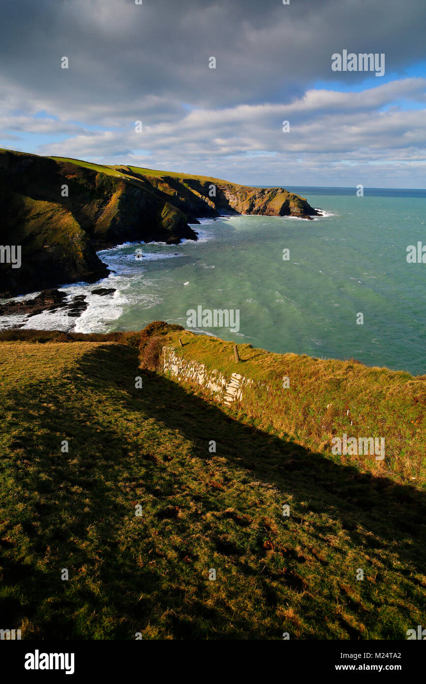 La costa vicino a Port Isaac in North Cornwall, Regno Unito, in un freddo giorno di febbraio. Foto Stock