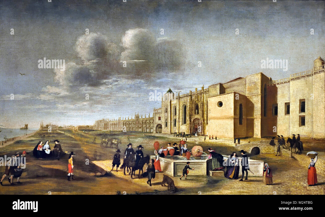 Vista del monastero e la piazza di Belem 1657 del xvii secolo Lisbona Filipe Lobo 1650-1673 Portogallo, portoghese, Foto Stock