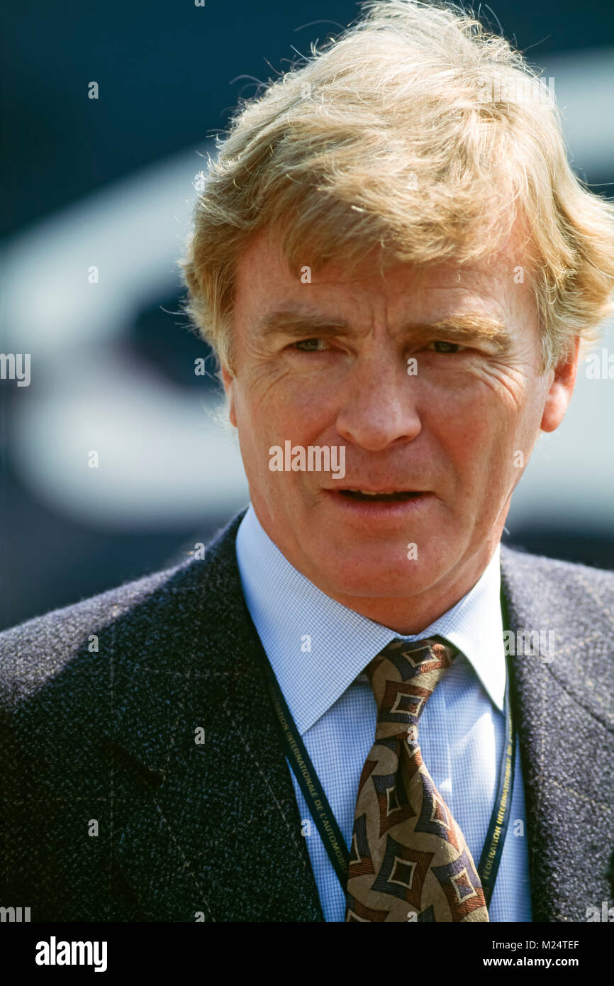 Max Mosley, l ex presidente della Fédération Internationale de l'Automobile, imola 1995 Foto Stock