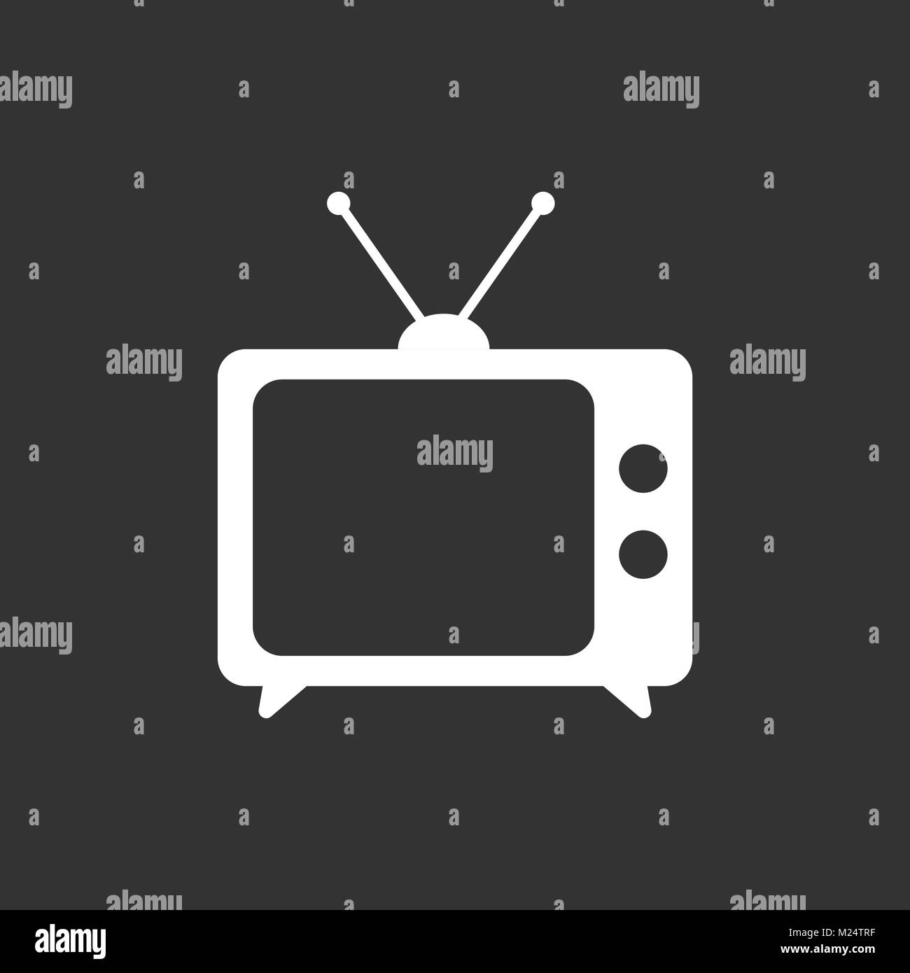 Icona Tv illustrazione vettoriale in stile piatto isolato su sfondo nero. Simbolo della televisione per la progettazione di un sito web, il logo, app, ui. Illustrazione Vettoriale