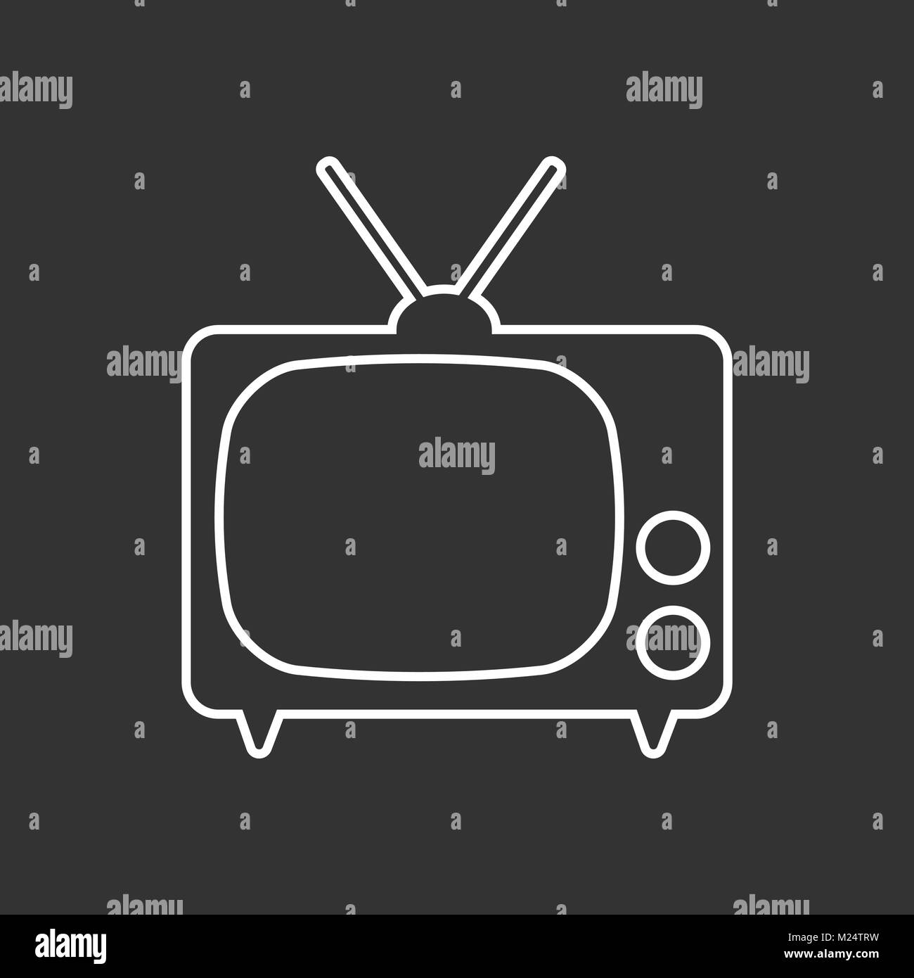 Icona Tv illustrazione vettoriale in stile della linea isolata su sfondo nero. Simbolo della televisione per la progettazione di un sito web, il logo, app, ui. Illustrazione Vettoriale