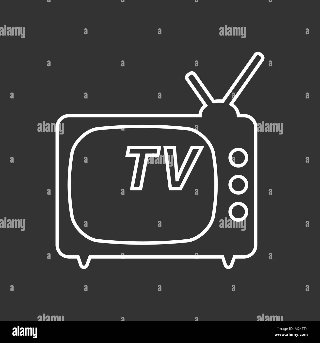 Icona Tv illustrazione vettoriale in stile della linea isolata su sfondo nero. Simbolo della televisione per la progettazione di un sito web, il logo, app, ui. Illustrazione Vettoriale