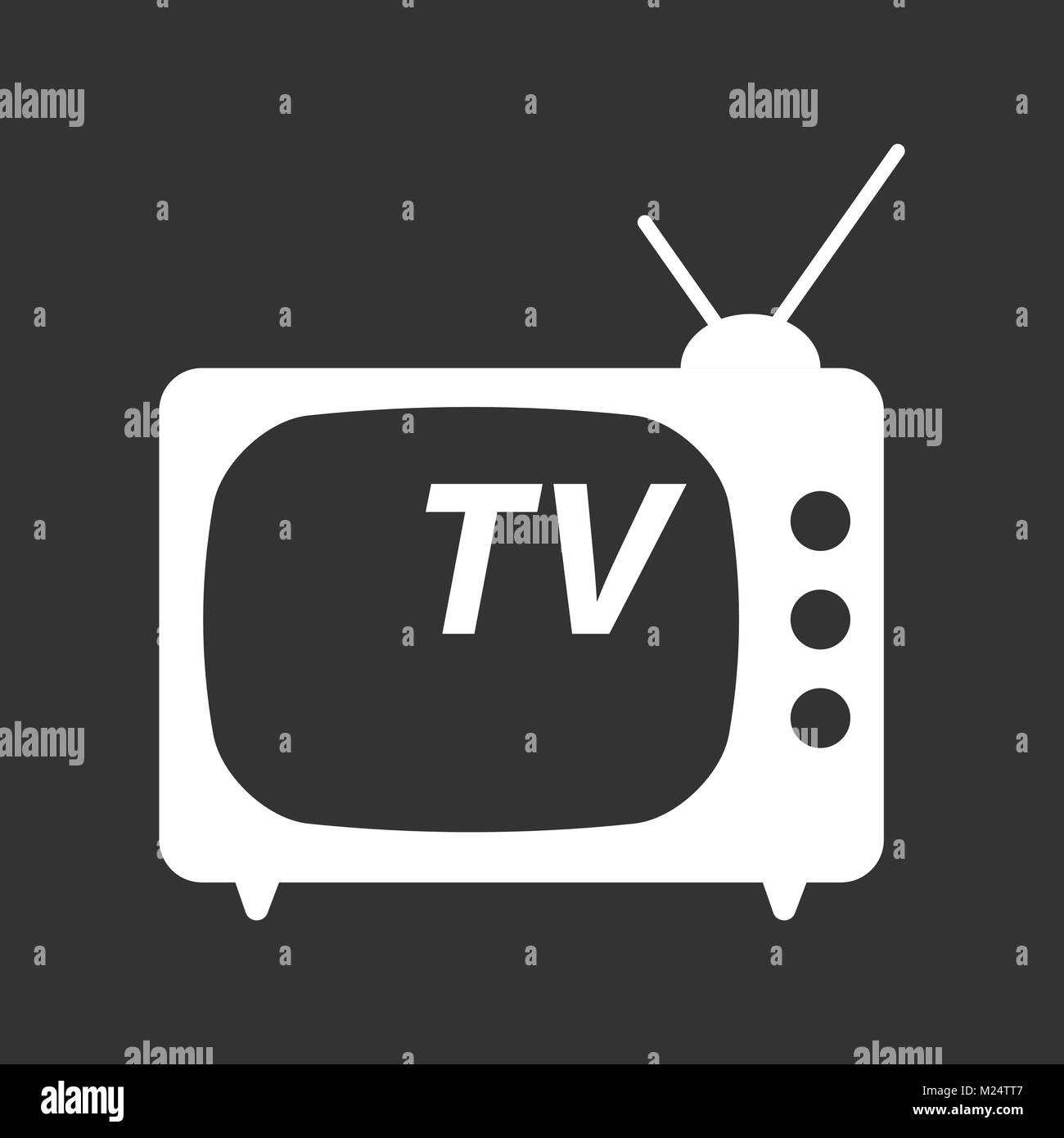 Icona Tv illustrazione vettoriale in stile piatto isolato su sfondo nero. Simbolo della televisione per la progettazione di un sito web, il logo, app, ui. Illustrazione Vettoriale