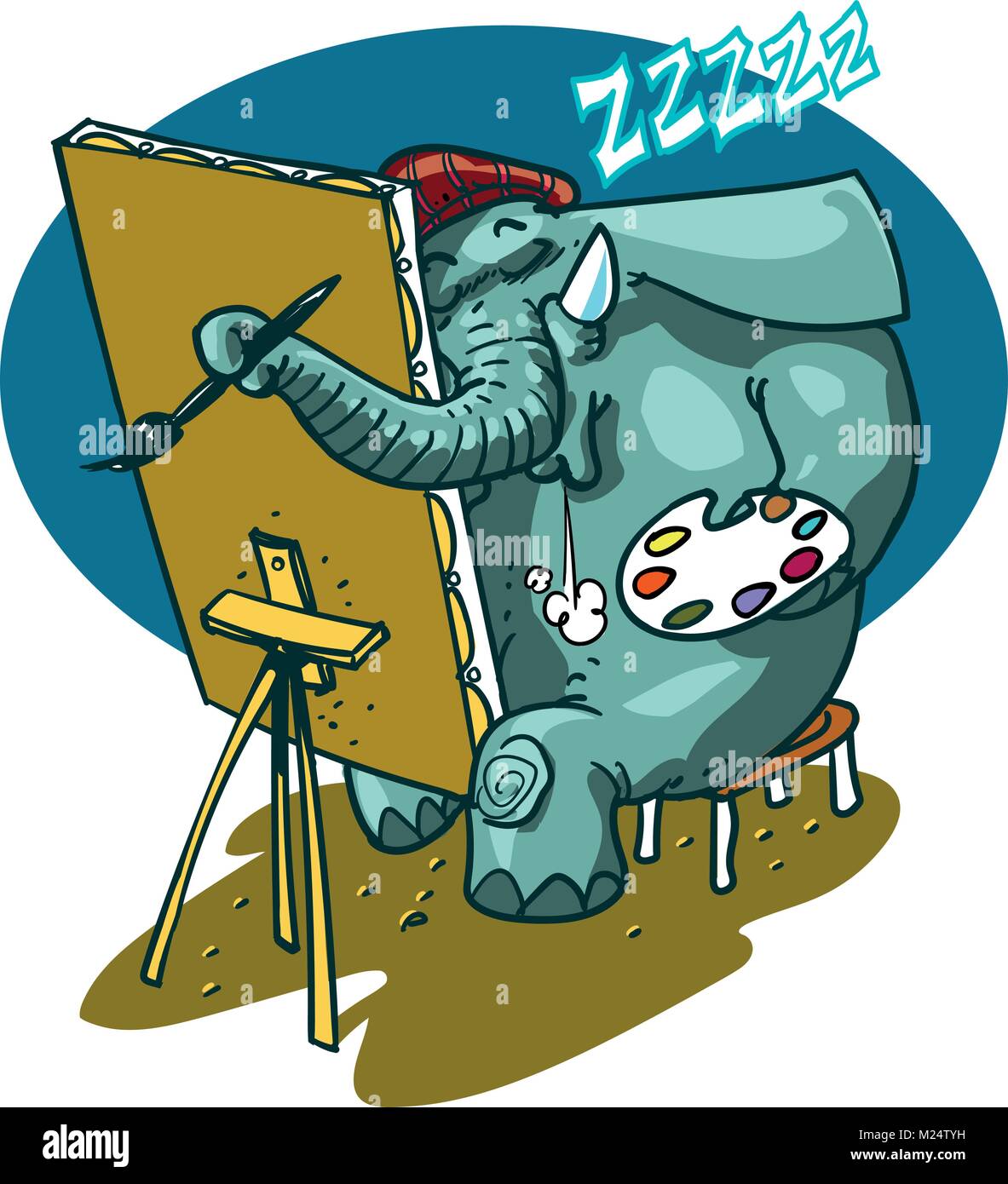 Sonno elefante pittore funny cartoon Illustrazione Vettoriale