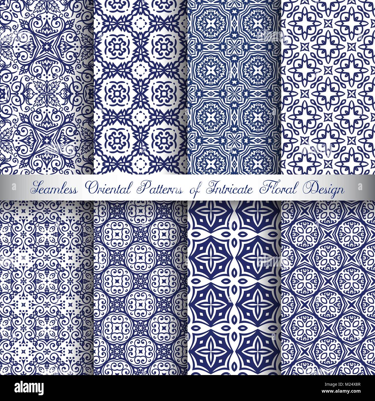 Blue Arabesque Patterns Illustrazione Vettoriale