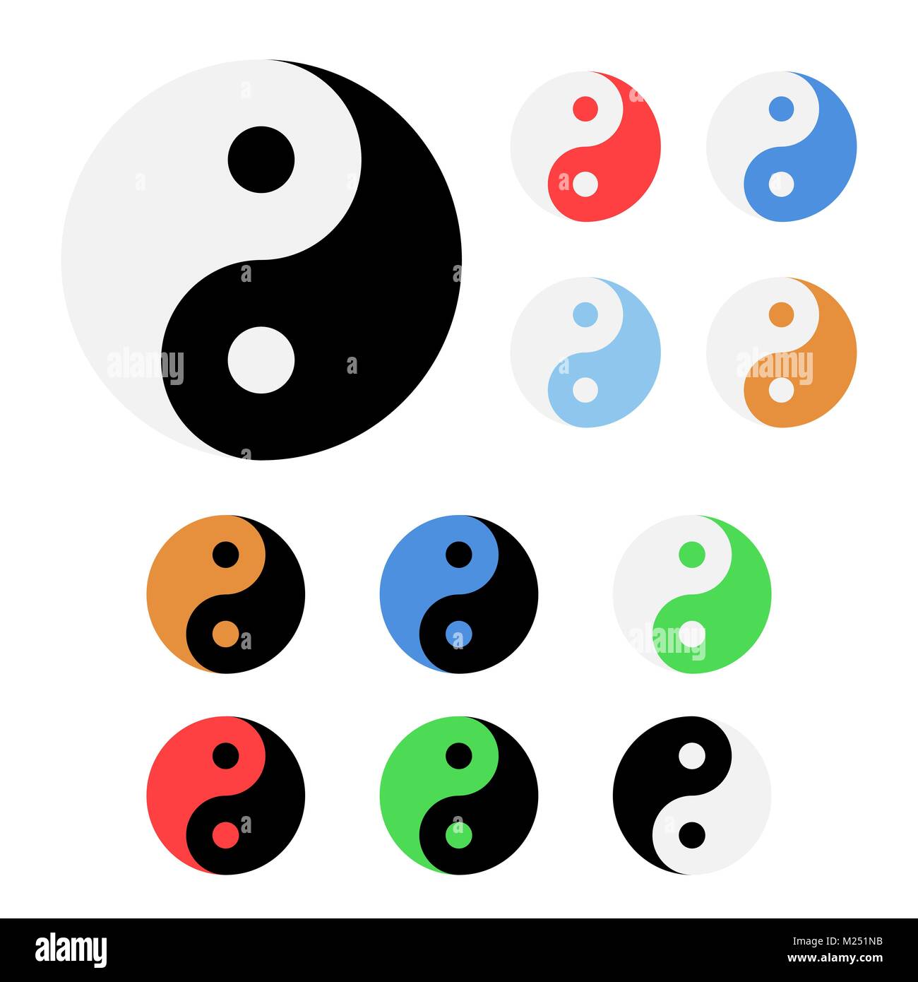 Set di colori differenti yin e yang illustrazione delle icone Illustrazione Vettoriale
