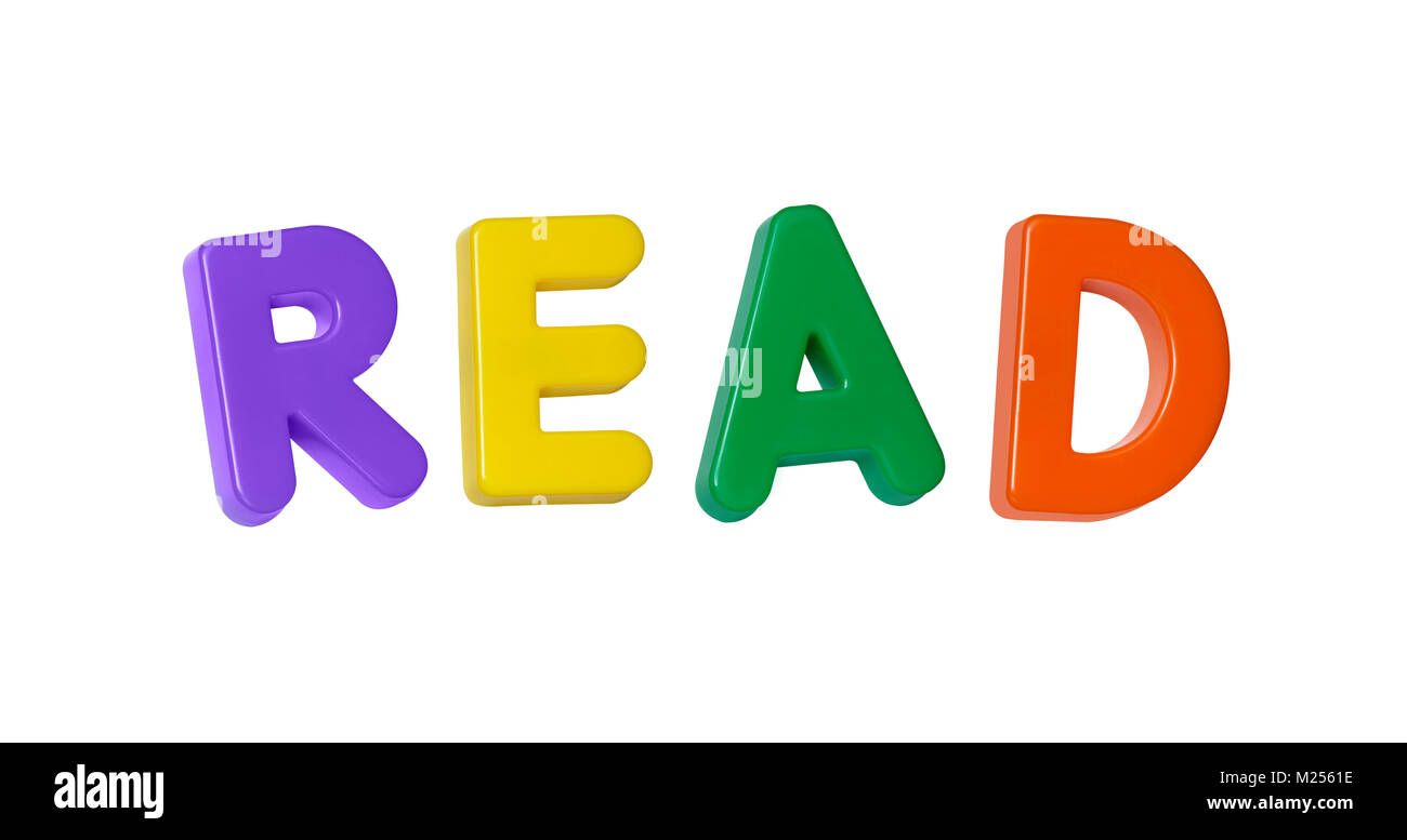 La parola 'read' costituito da plastica colorata lettere Foto Stock