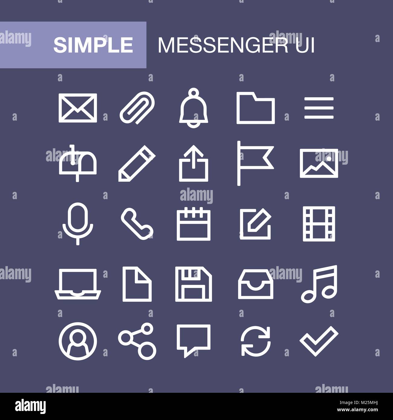 Set di icone di Messenger per semplice piatto stile design dell'interfaccia utente. Illustrazione Vettoriale