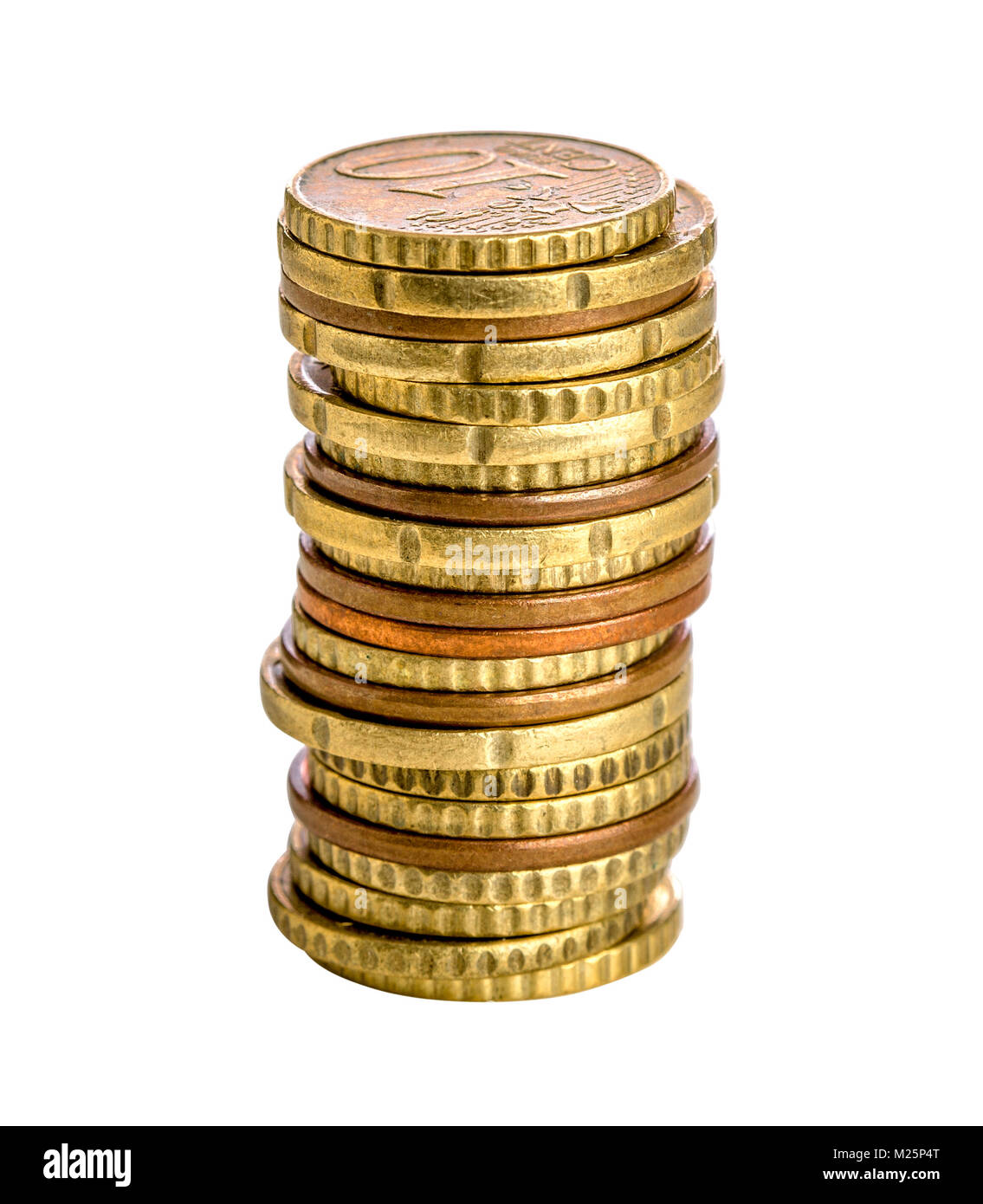 Golden euro moneta isolato su sfondo bianco Foto Stock