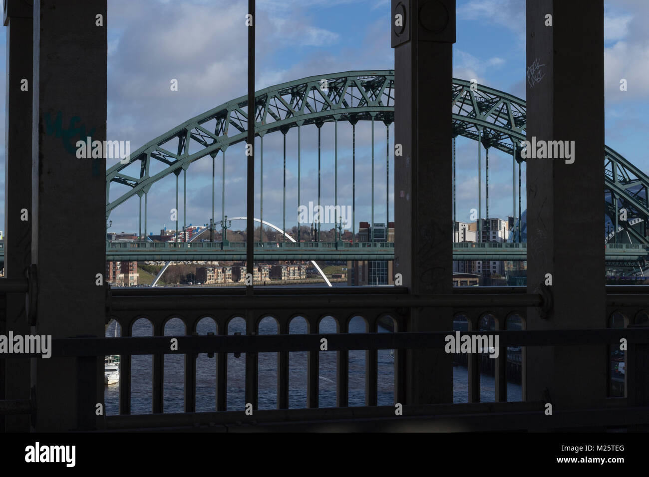 Vista dall'alto livello Bridge Newcastle Foto Stock