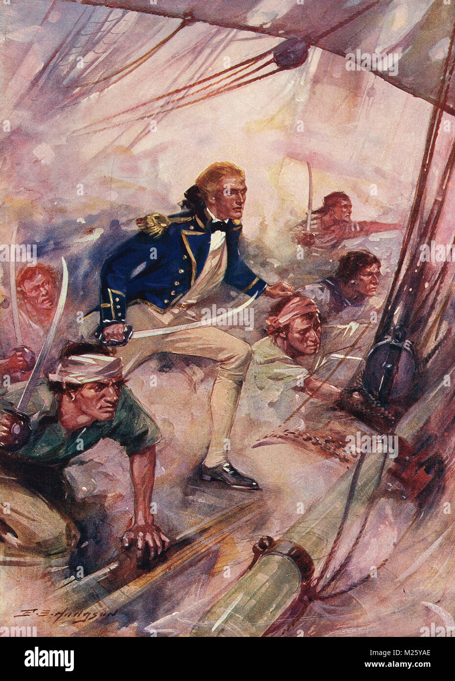 Nelson imbarco e catturare la San Josef, 1797. Battaglia di Capo San Vincenzo Foto Stock