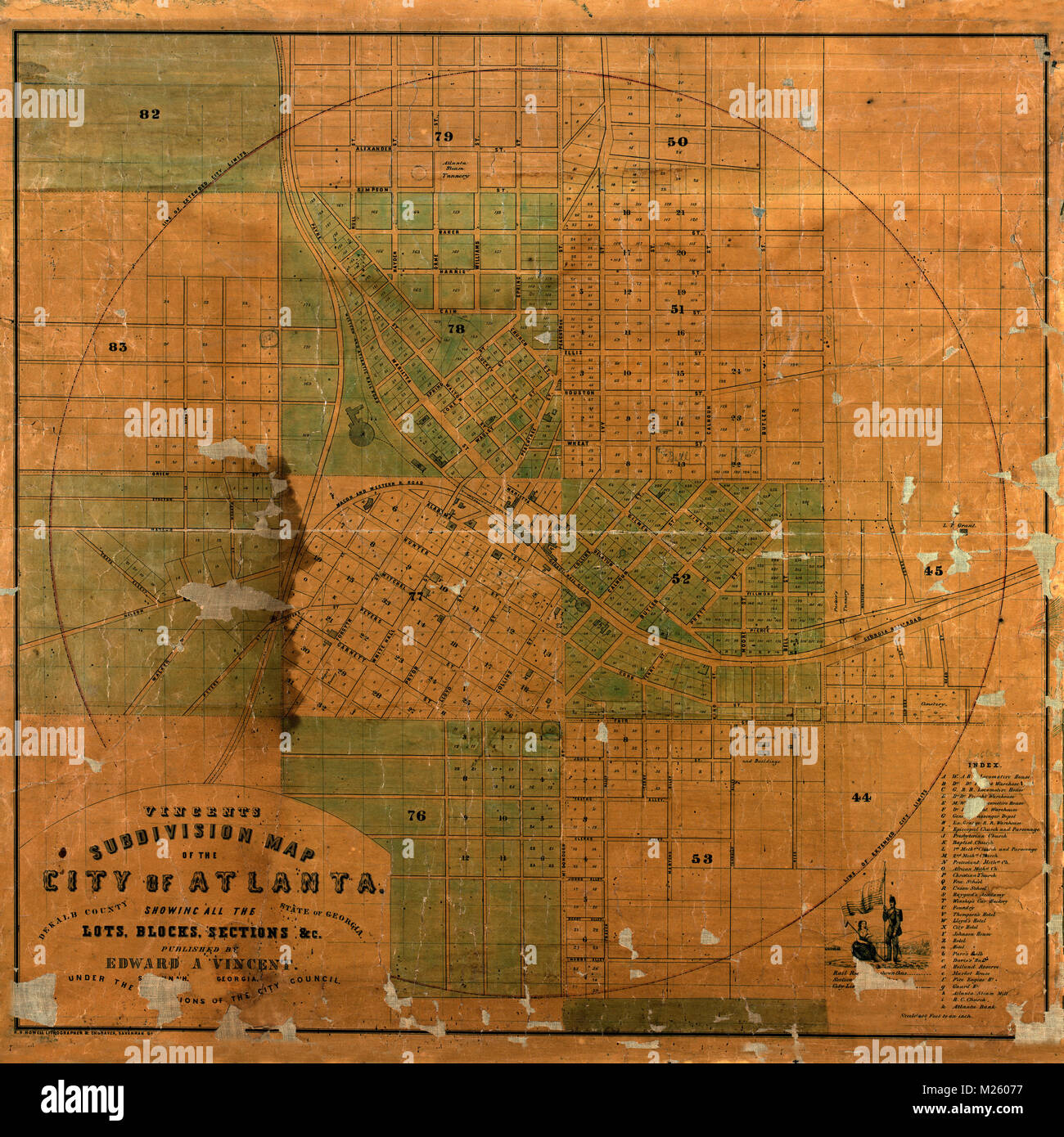 Mappa storica di Atlanta del 1850 circa. Foto Stock