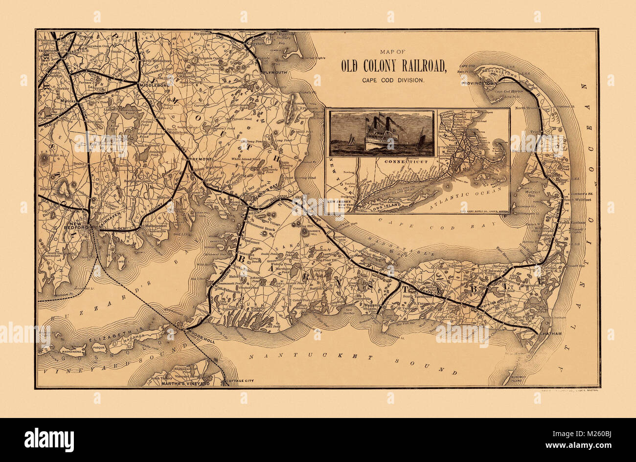 Mappa storica della Cape Cod circa 1888. Foto Stock