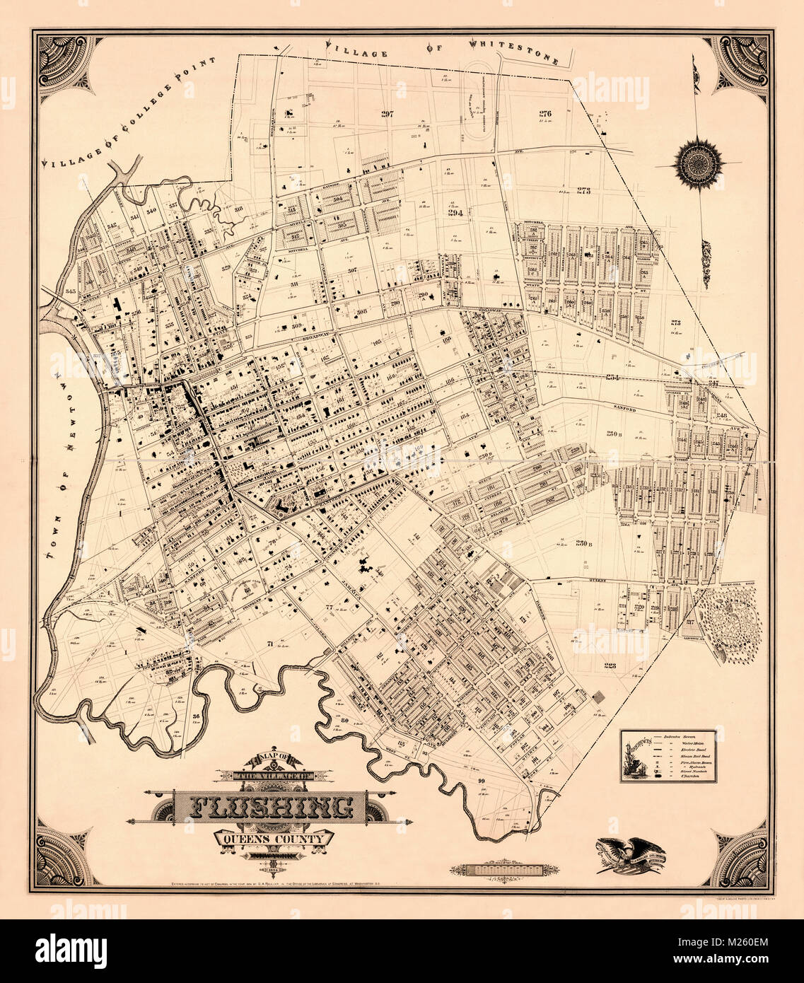 Mappa storica di Flushing, New York circa 1894. Foto Stock