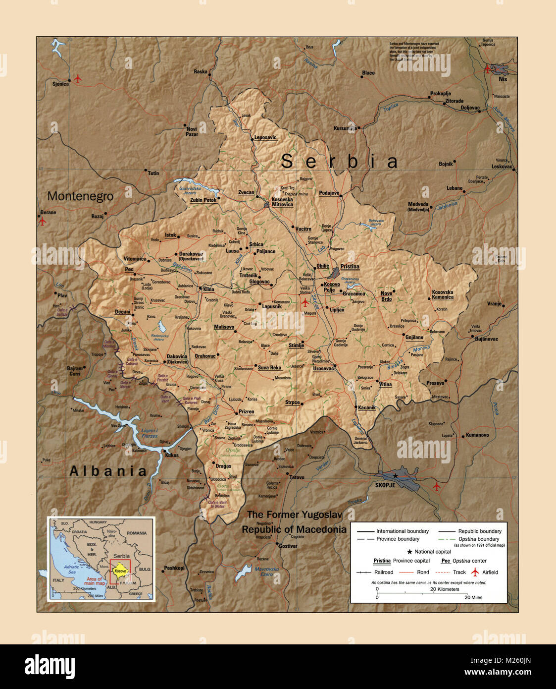 Mappa del Kosovo circa 1999. Foto Stock