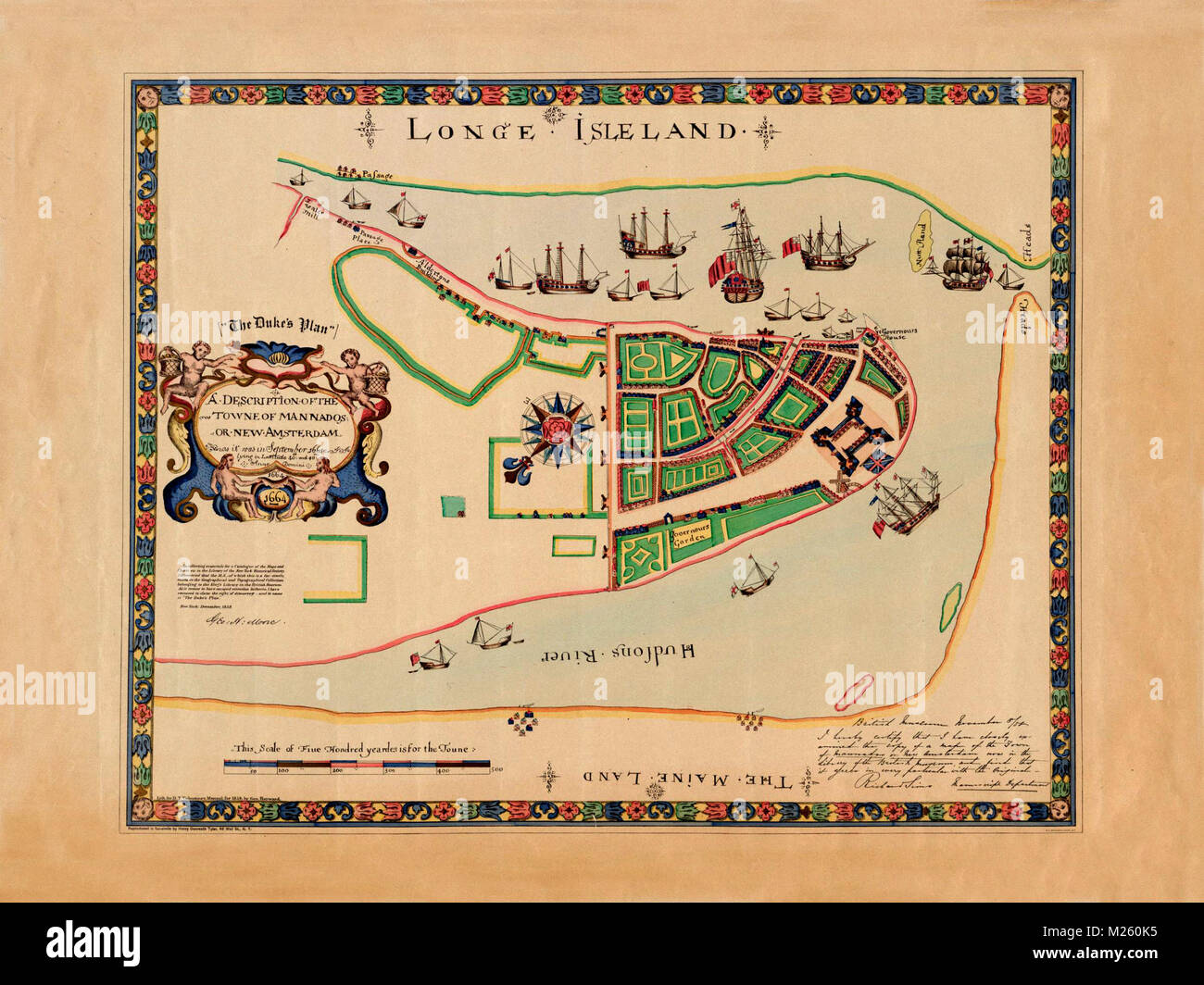Mappa storica della Long Island circa 1661. Foto Stock