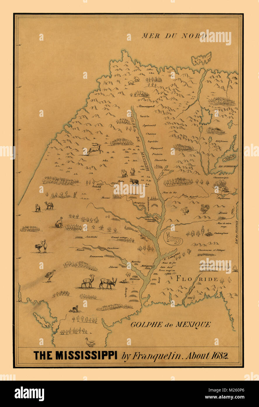 Mappa storica del fiume Mississippi circa 1682 Foto Stock