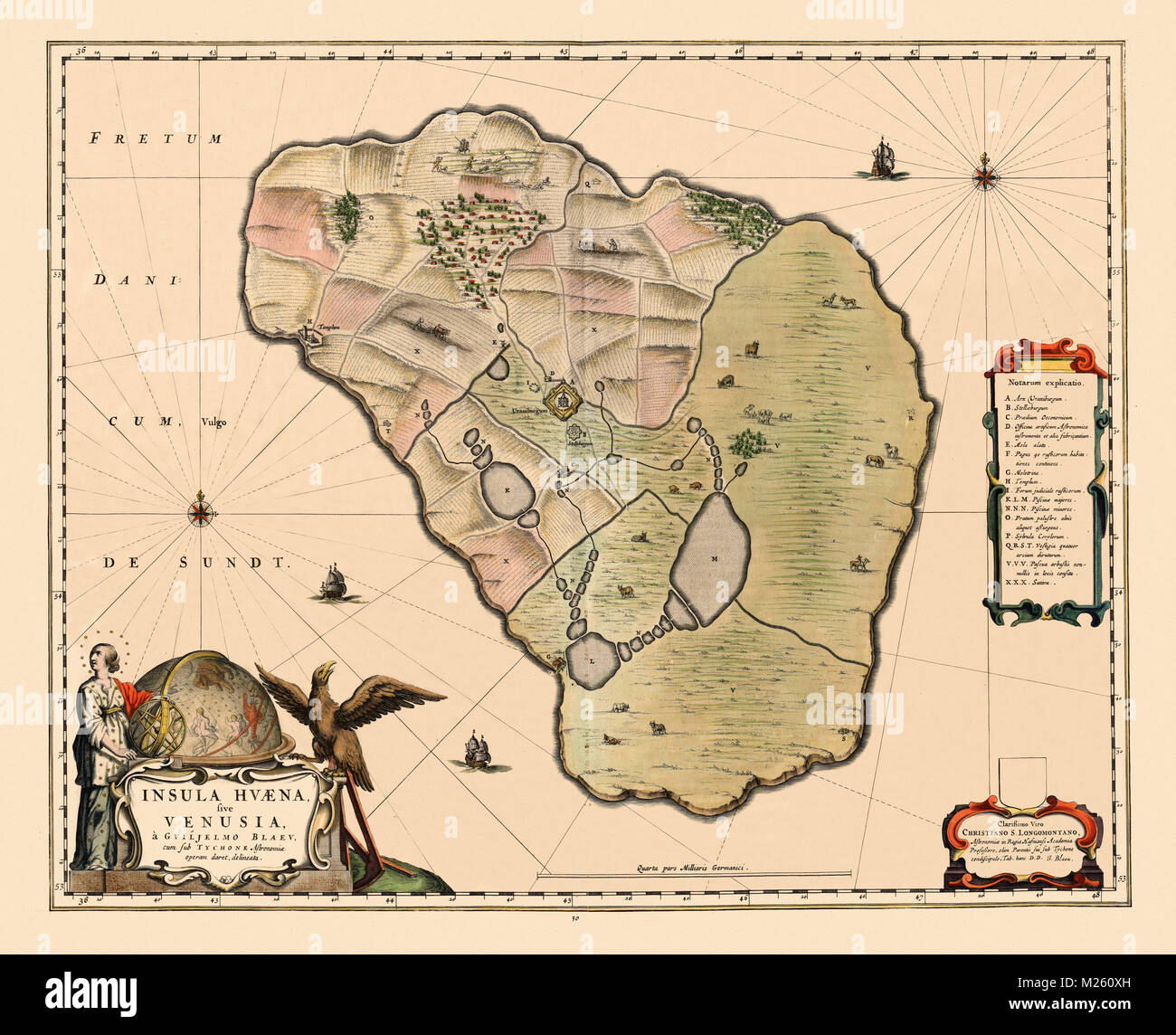 Mappa storica della isola di Ven, Svezia circa 1663. Foto Stock