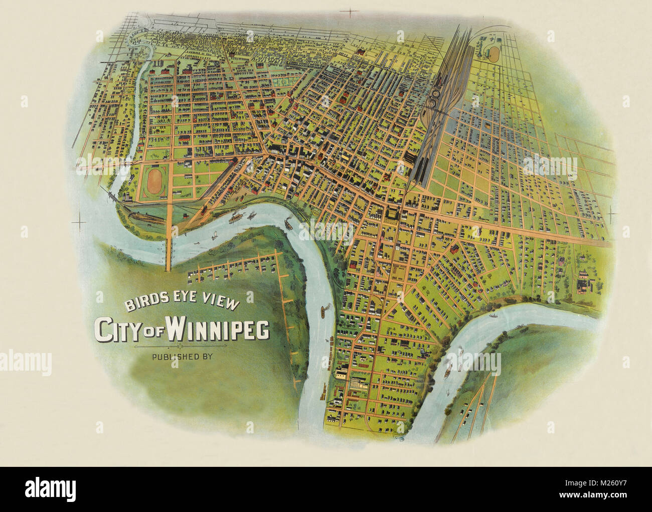 Mappa storica della Winnipeg, Manitoba circa 1900. Foto Stock