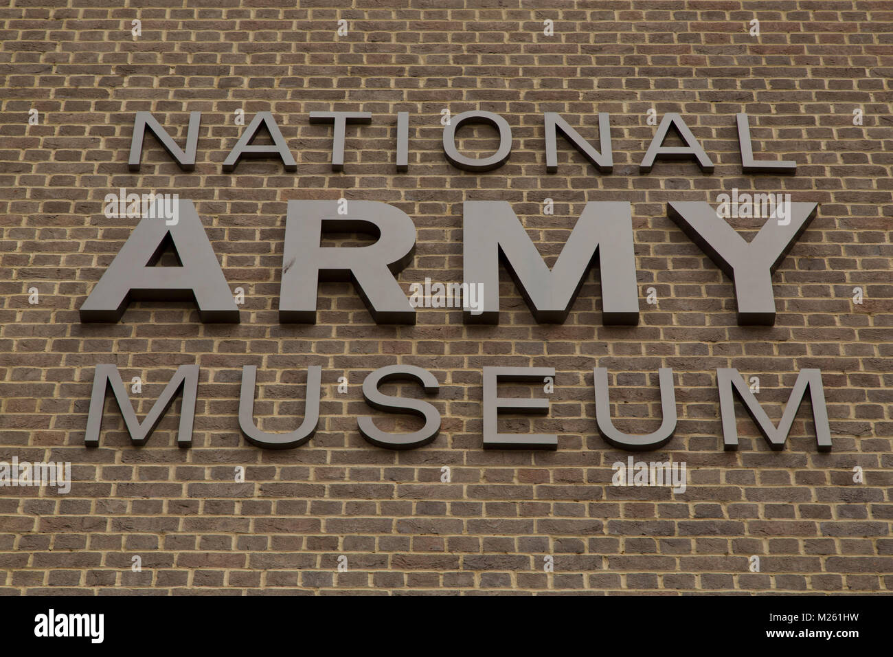 Segno per l Esercito Nazionale Museum di Londra, Inghilterra. Il museo racconta la storia dell'Esercito britannico. Foto Stock