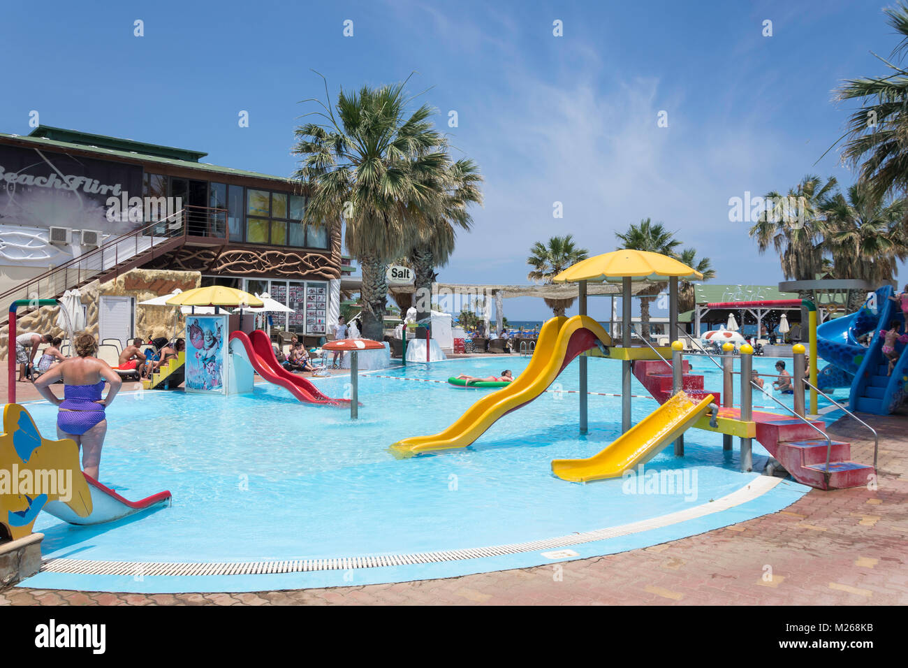 Giochi per bambini Piscina all Star Beach Village & Water Park, Hersonissos, Regione di Heraklion, Creta (Kriti), Grecia Foto Stock