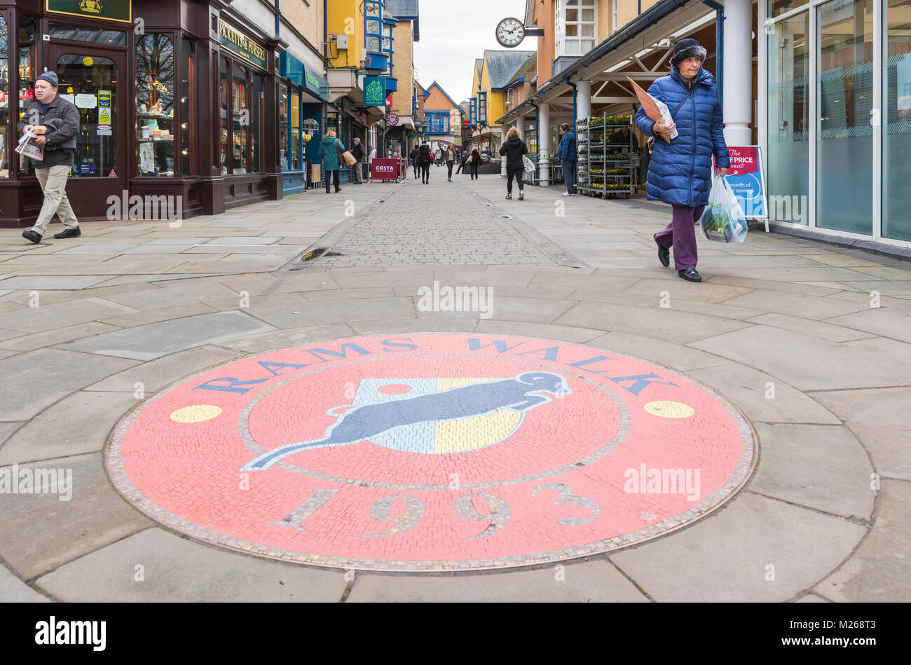 Rams a piedi dal centro commerciale per lo shopping shopping center, shopping arcade in Petersfield, Hampshire, Inghilterra, Regno Unito. Foto Stock