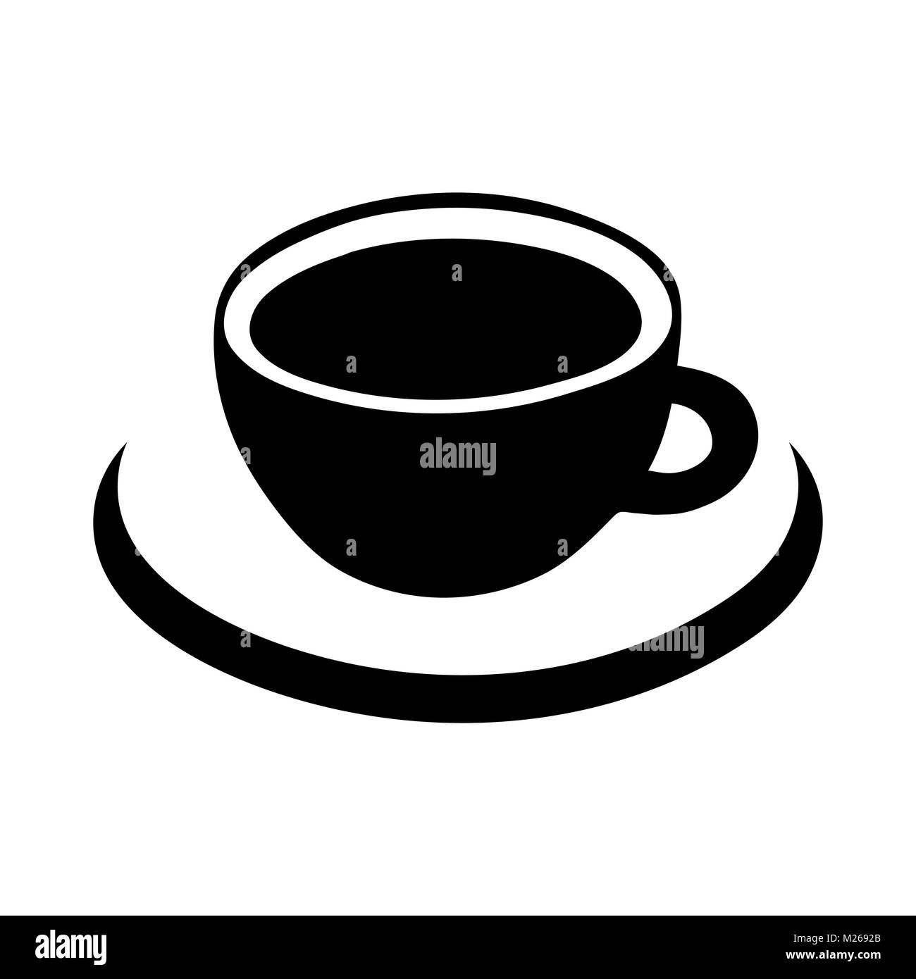 Tazza di caffè icona Vettore, logo, segno, emblema. Abstract di nero tazza da caffè con piattino, isolato su sfondo bianco Illustrazione Vettoriale