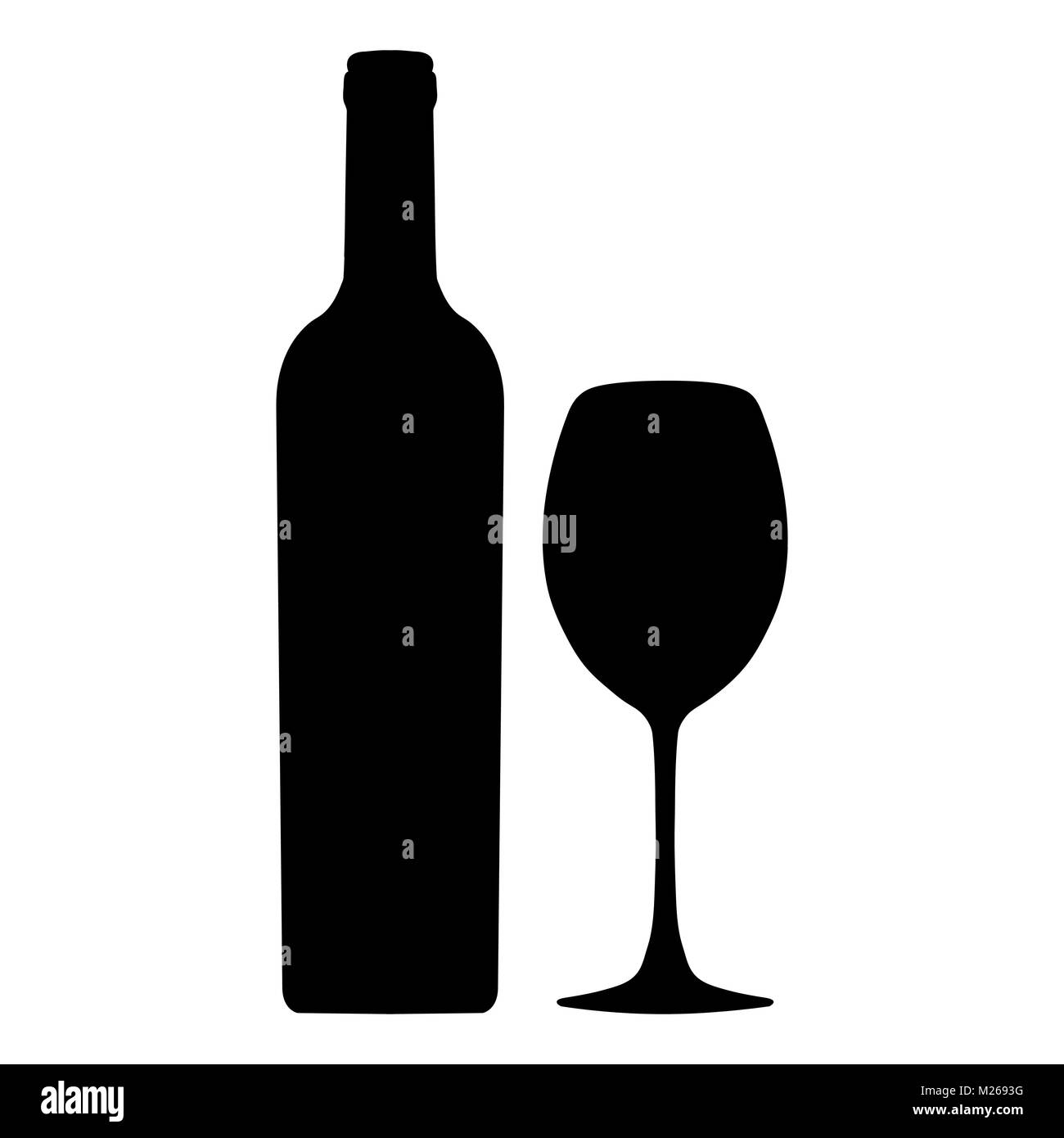 Bottiglia di vino e wineglass icona Vettore, logo, segno, emblema, silhouette isolati su sfondo bianco Illustrazione Vettoriale