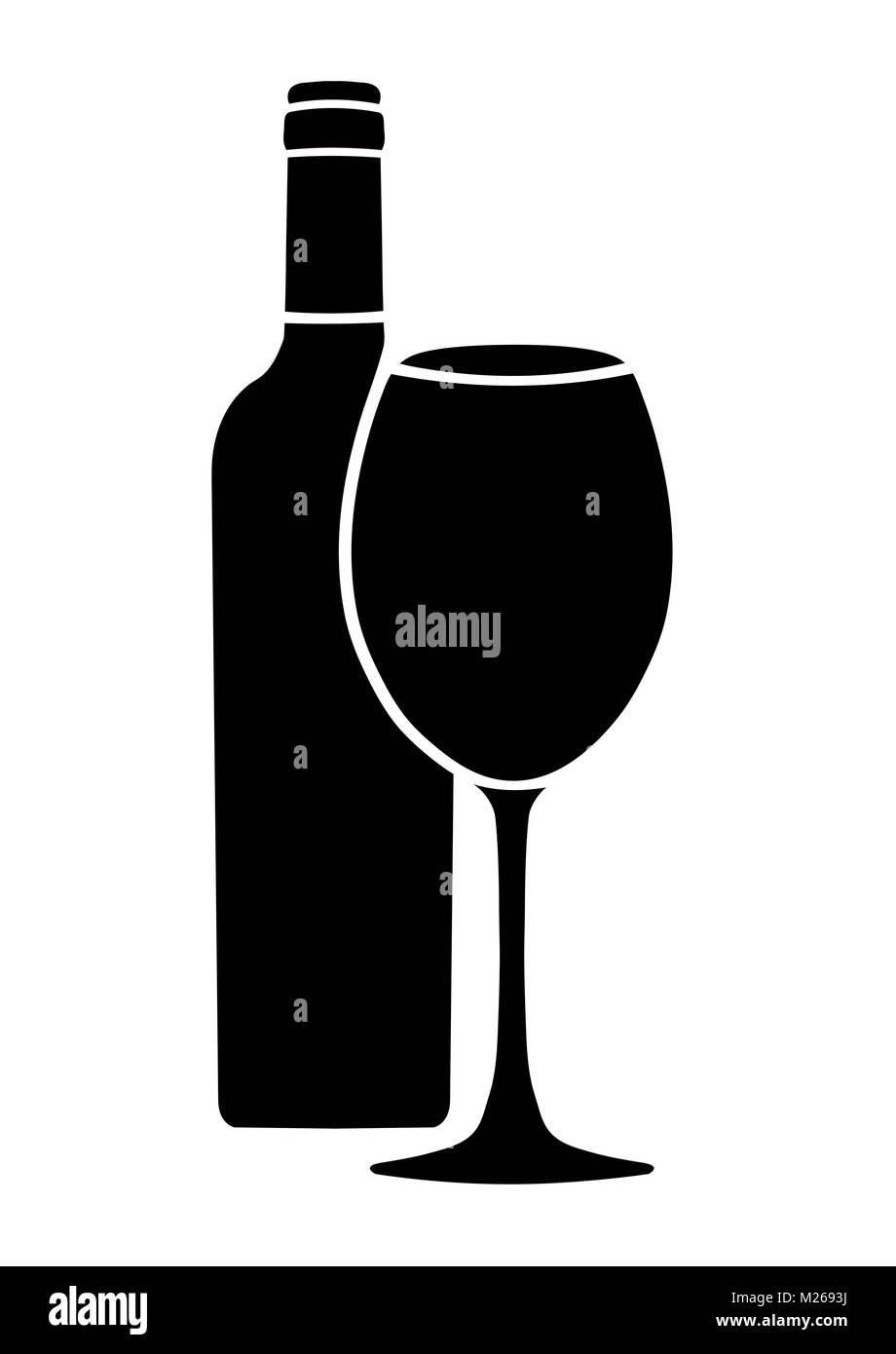 Bottiglia di vino e wineglass icona Vettore, logo, segno, emblema, silhouette isolati su sfondo bianco Illustrazione Vettoriale