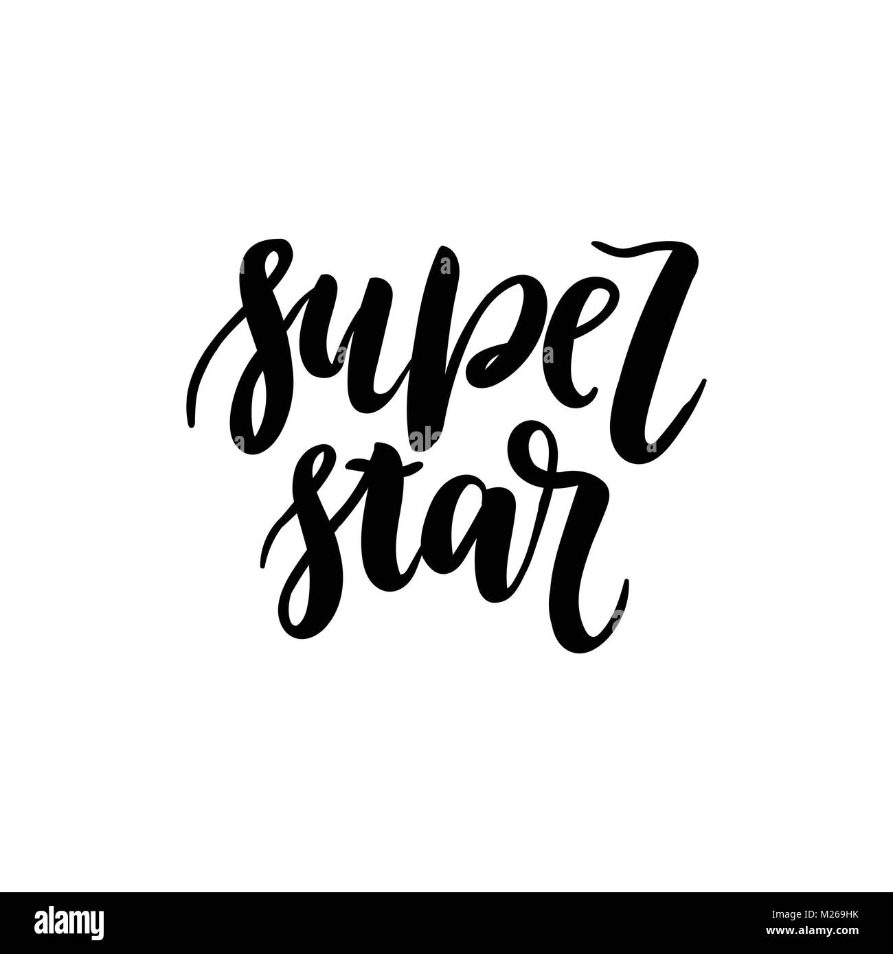 Super star scritto a mano scritte. Spazzola moderno calligraphy per scheda, poster, stampa a t. Grunge texture. Illustrazione di vettore isolato su sfondo bianco. Illustrazione Vettoriale