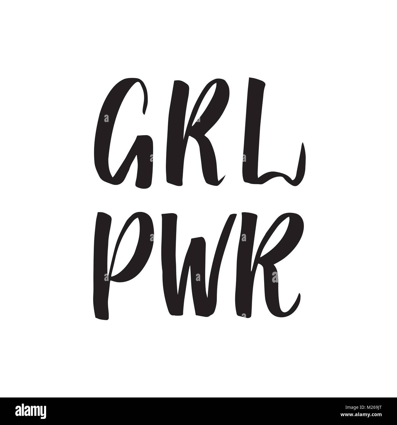 Girl power scritte a mano segno. Disegnato a mano lo slogan femminista. Spazzola moderno handlettering. Illustrazione di vettore isolato su bianco. Illustrazione Vettoriale