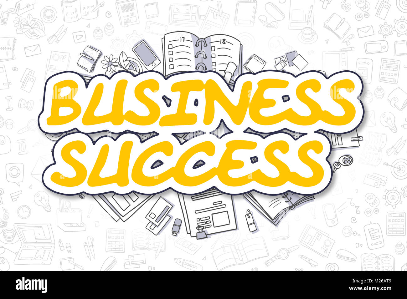 Il successo del business - Doodle parola giallo. Il concetto di business. Foto Stock