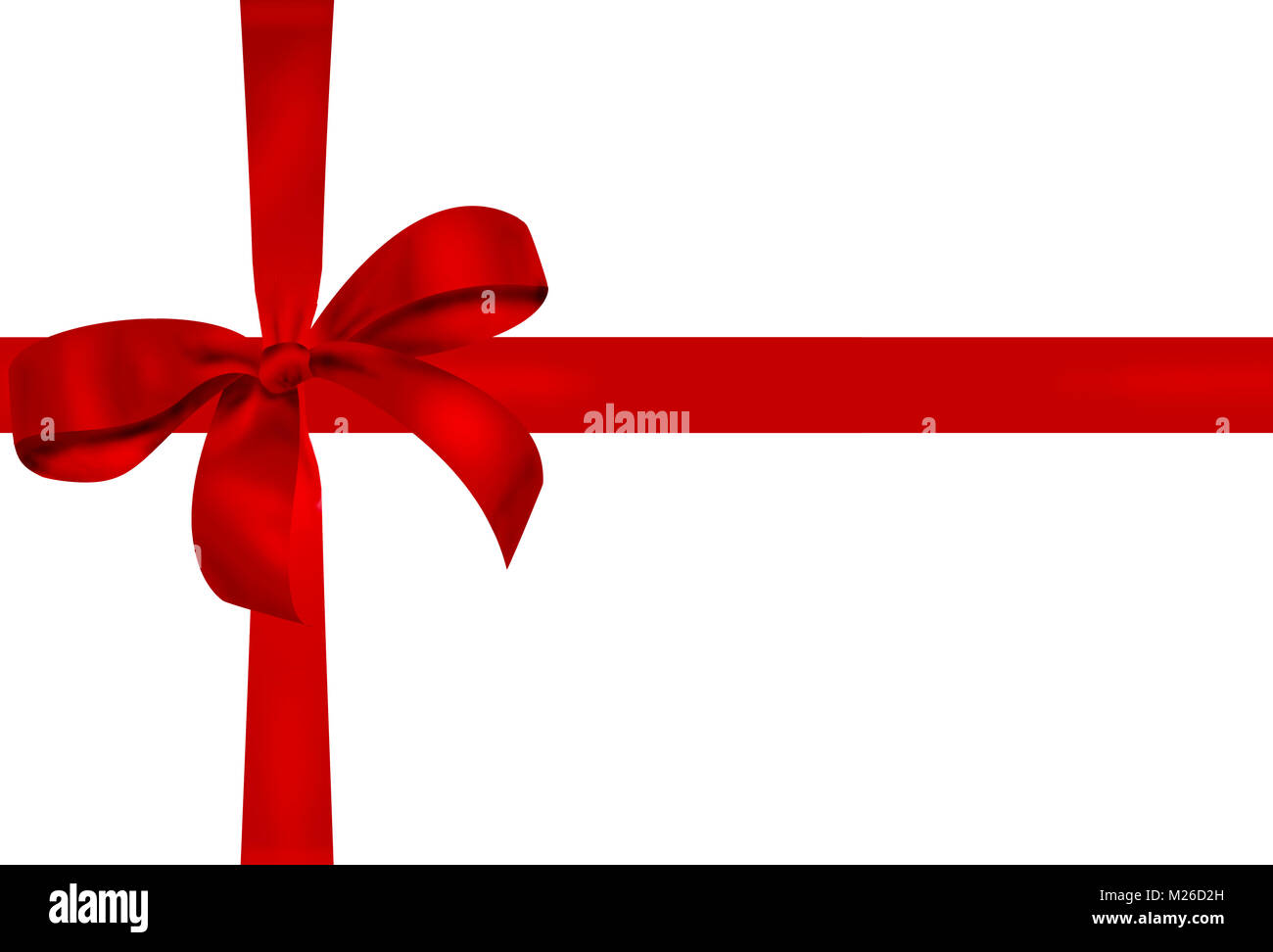 Raso rosso dono prua con orizzontale e verticale di nastri isolati su sfondo bianco - festive design concept Foto Stock