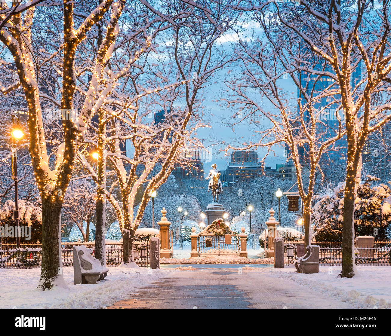 Inverno a Boston, Massachusetts, STATI UNITI D'AMERICA all'alba. Foto Stock