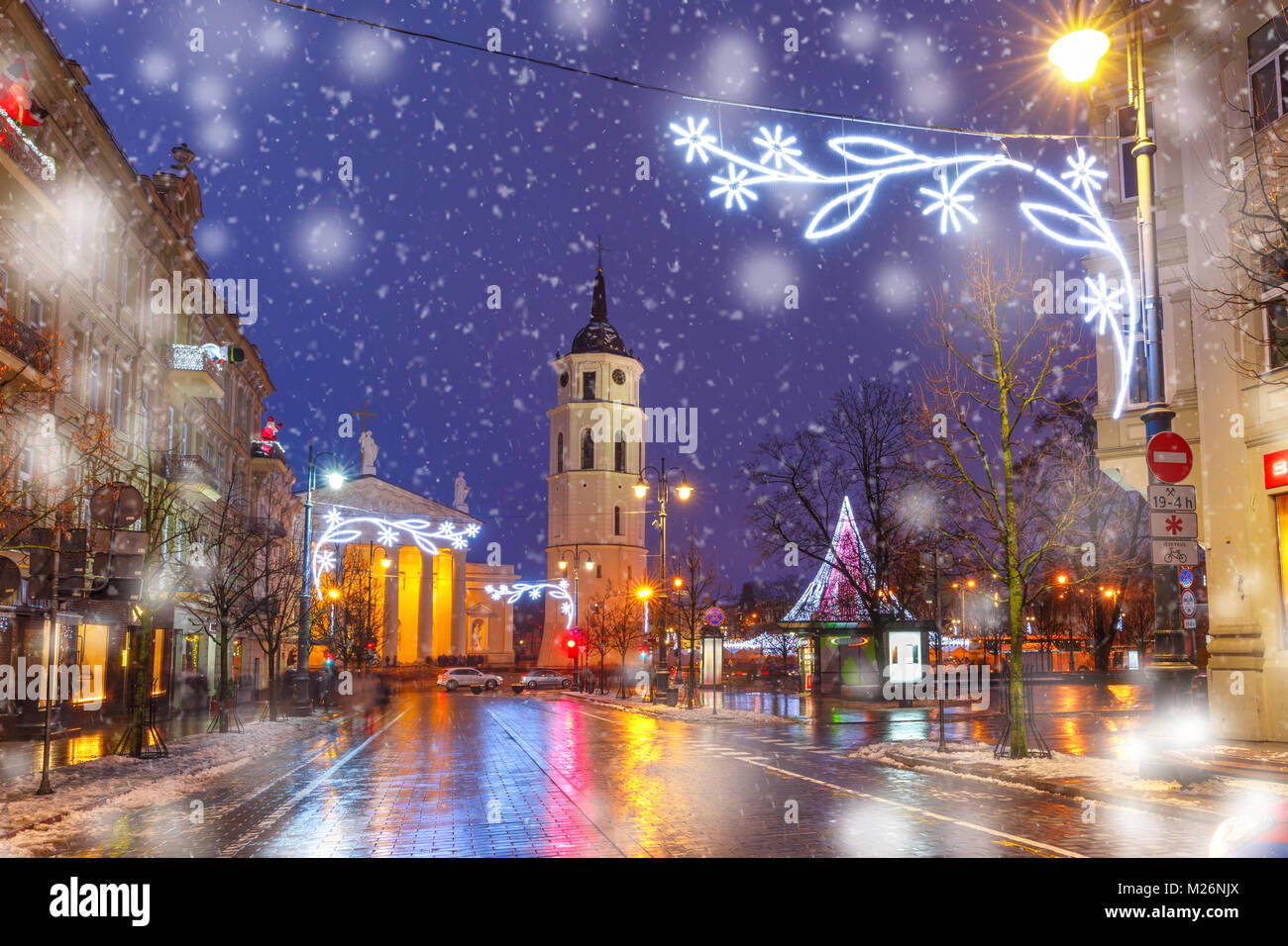 Natale Gediminas prospettiva, Vilnius, Lituania Foto Stock