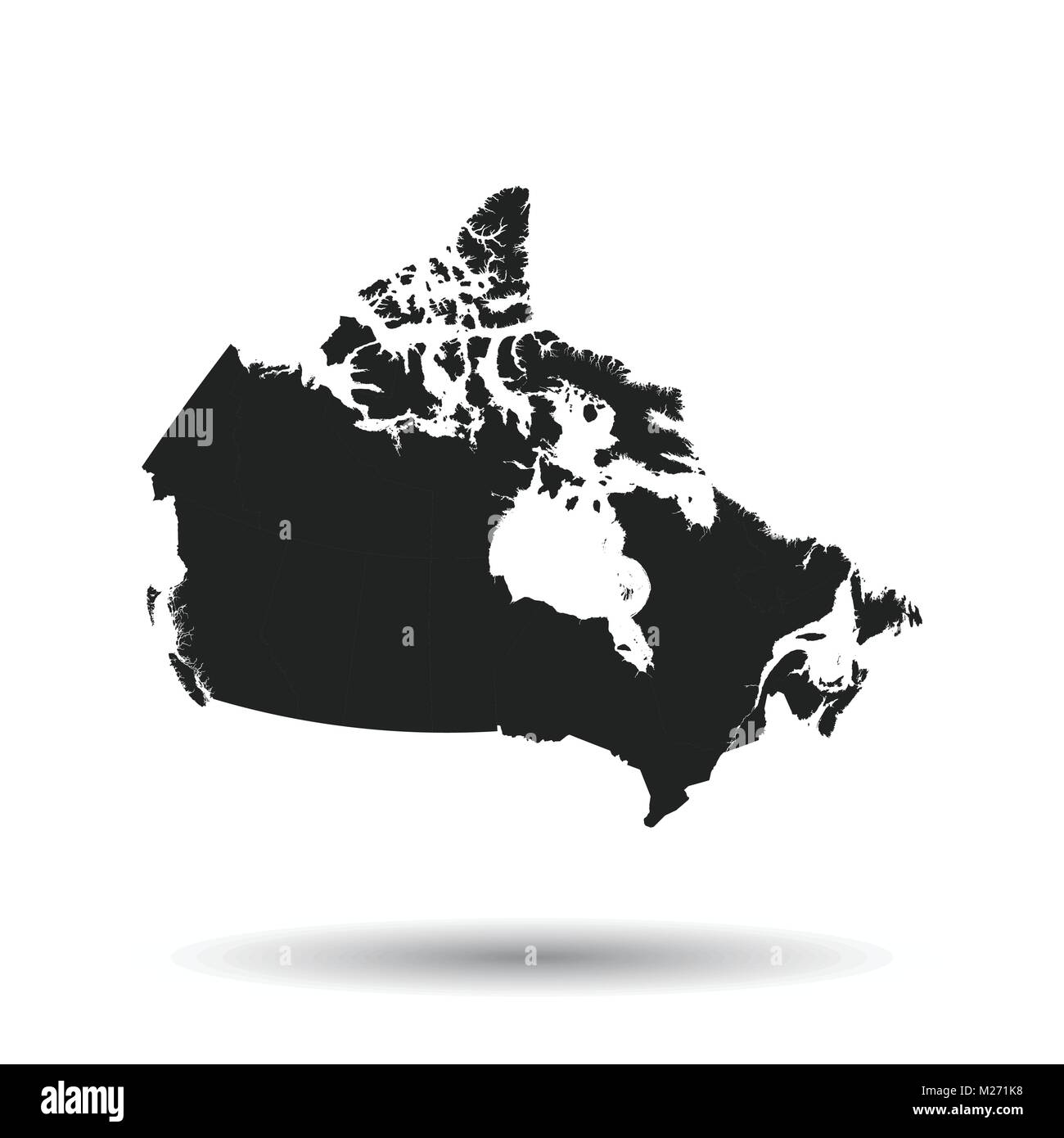 Canada icona della mappa. Appartamento illustrazione vettoriale. Canada segno di simbolo con ombra su sfondo bianco. Illustrazione Vettoriale