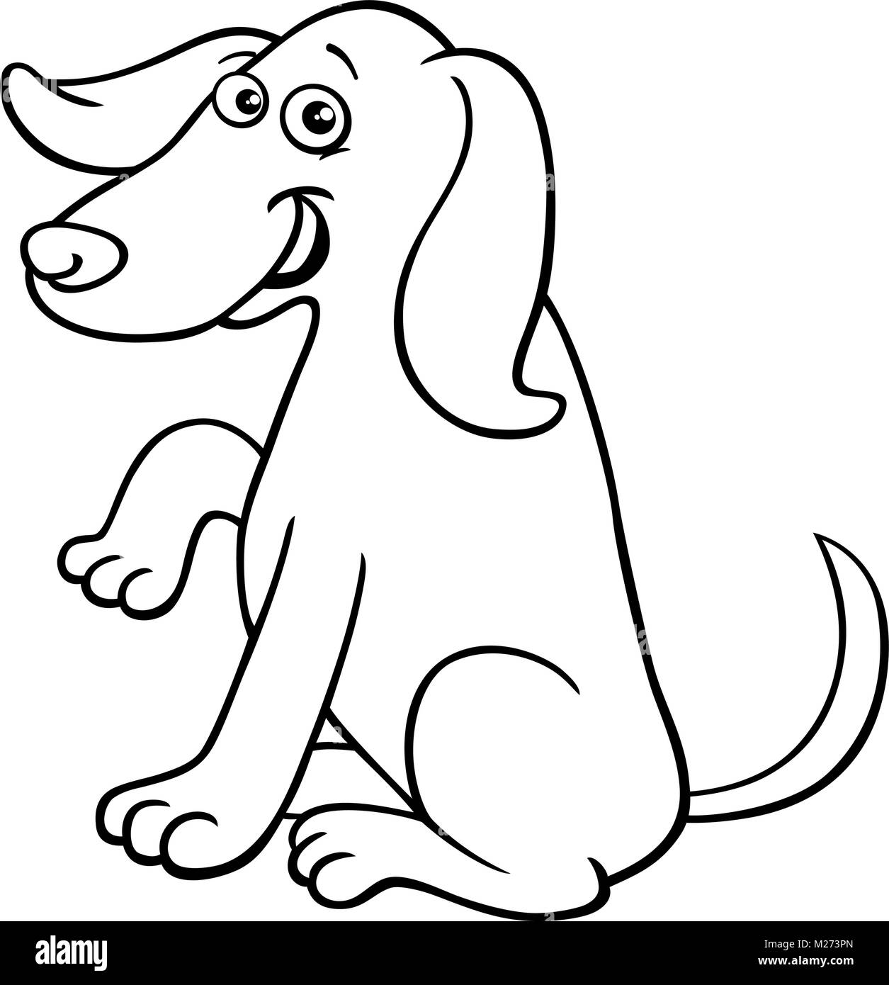 Bianco e Nero Cartoon illustrazione della cute del cane divertente animale carattere comico libro da colorare Illustrazione Vettoriale