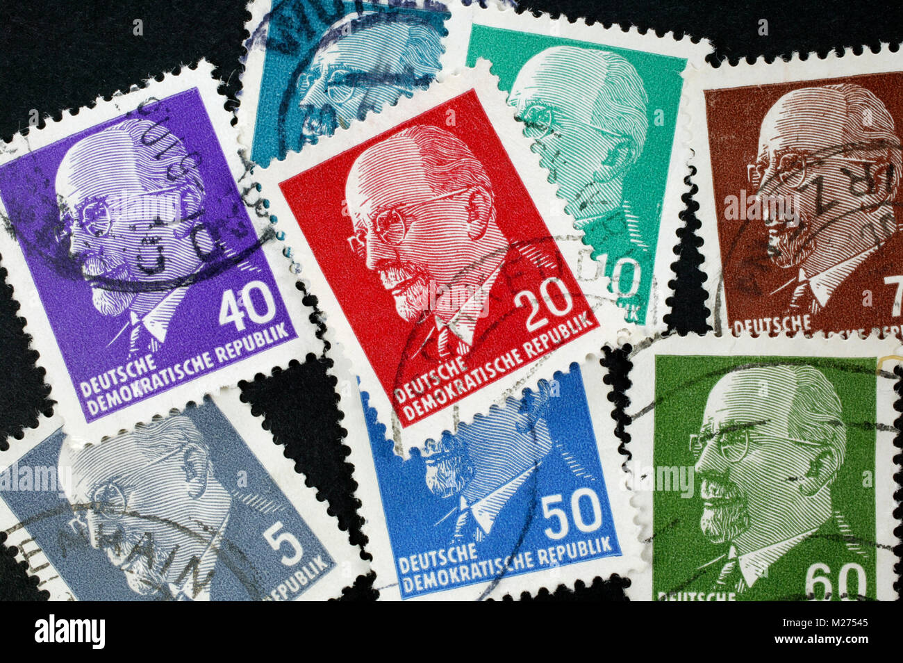 Francobolli storici, Walter Ulbricht, Repubblica democratica tedesca Foto Stock