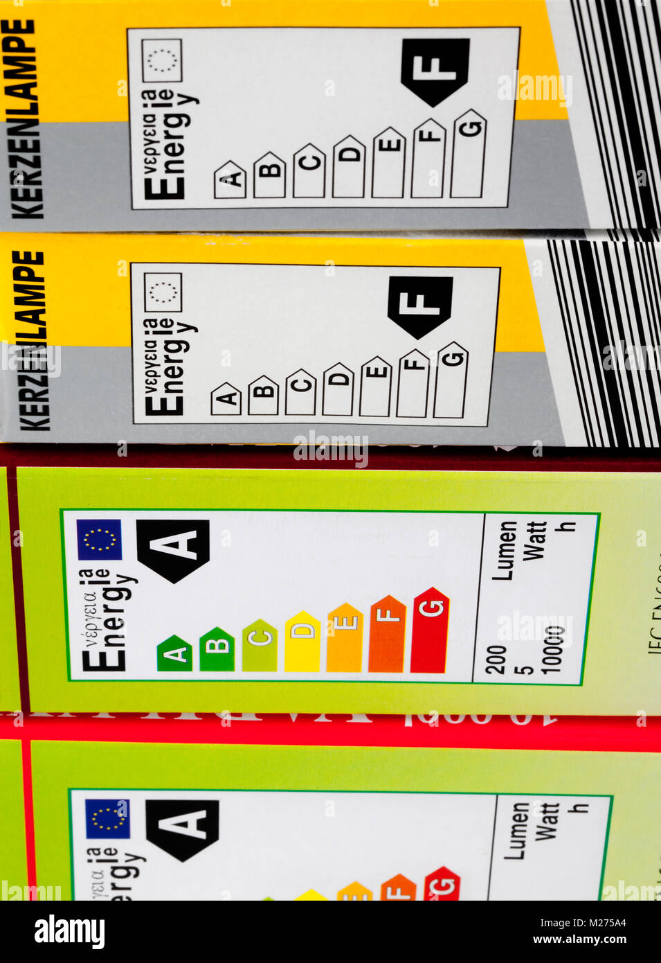 Prodotti ad alta efficienza energetica di etichette Foto Stock