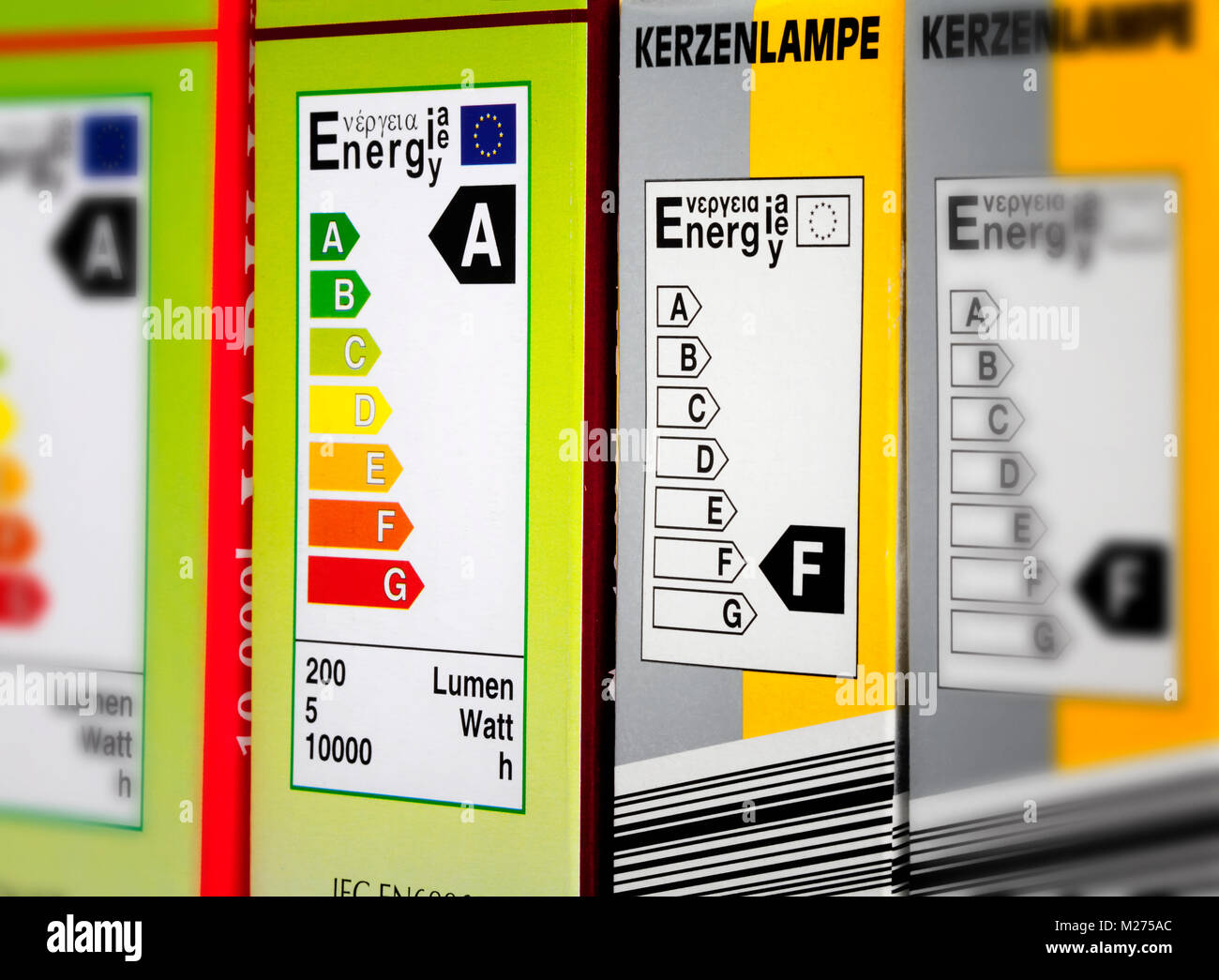 Prodotti ad alta efficienza energetica di etichette Foto Stock