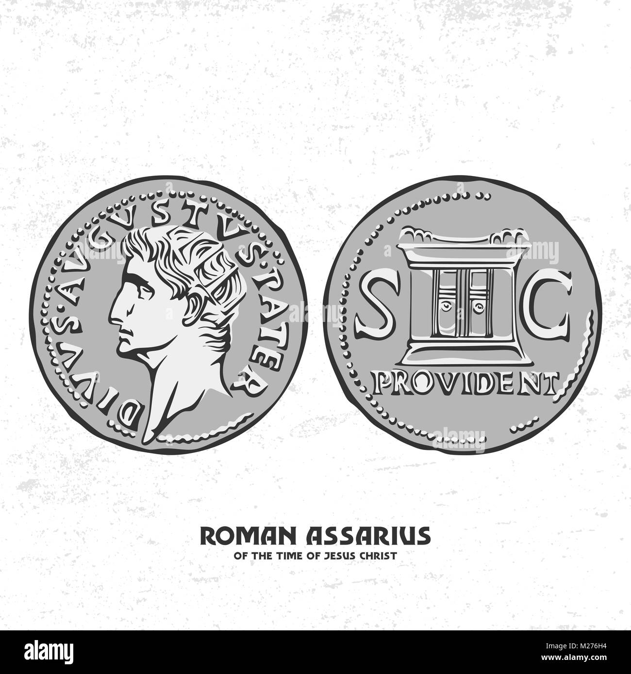 Antica moneta. Assarius Romano dei tempi di Gesù Cristo Illustrazione Vettoriale