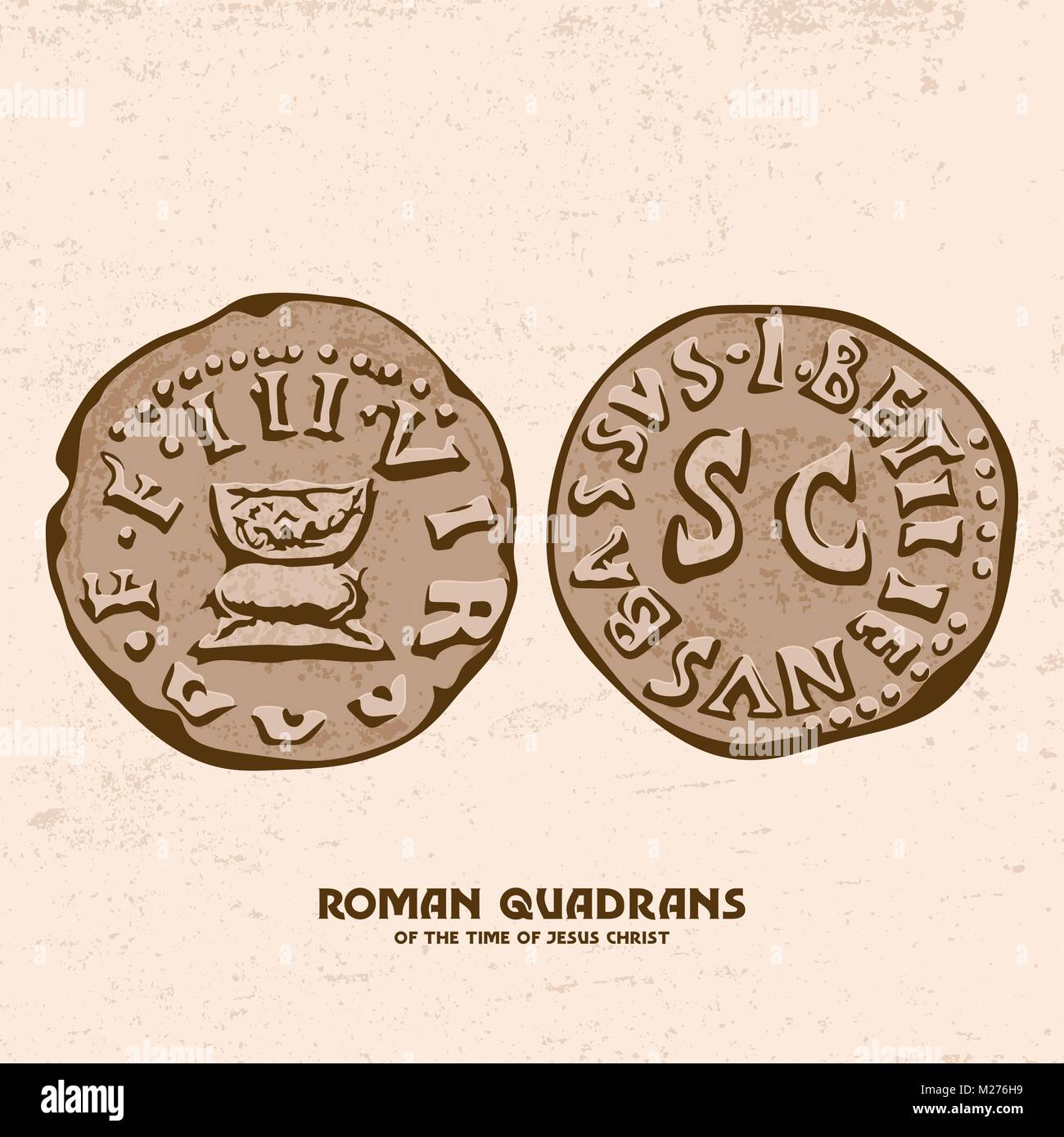 Antica moneta. Quadrante Romano dei tempi di Gesù Cristo Illustrazione Vettoriale