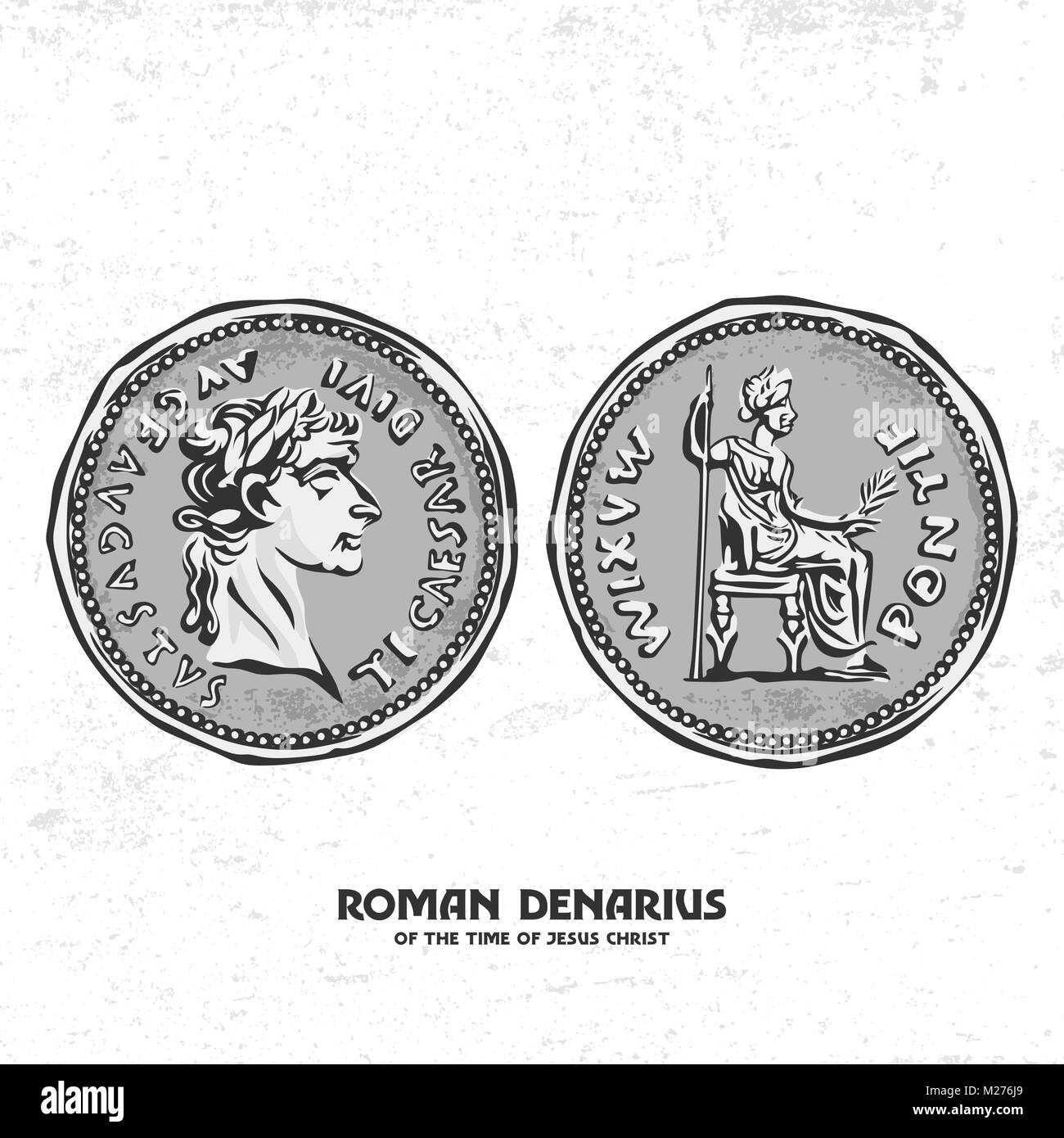 Antica moneta. Denario romano del tempo di Gesù Cristo Illustrazione Vettoriale