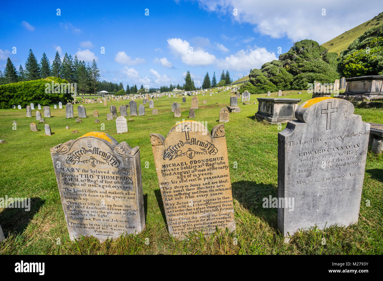 Isola Norfolk, australiano territorio esterno, Kingston, la storica Isola Norfolk cimitero comprende tombe dei carcerati, soldati e Pitcairn Islan Foto Stock